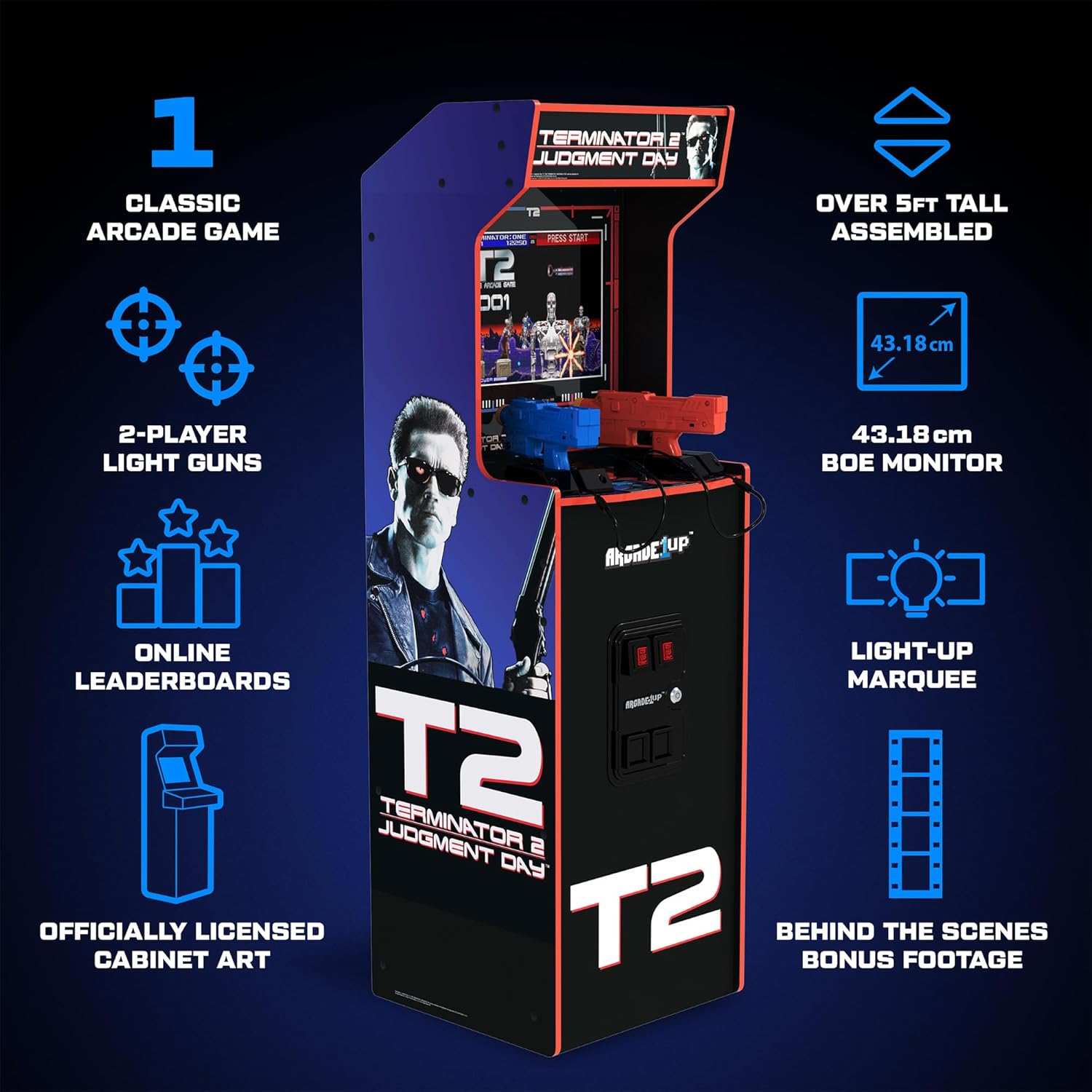 Arcade1Up Terminator 2 Deluxe Arcade Machine with Real-Feel Arcade Guns