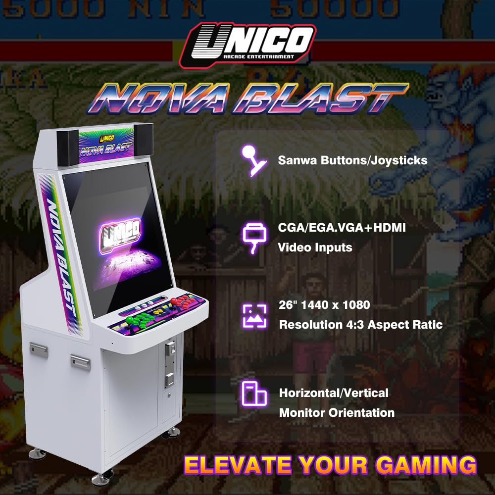 Unico Arcade Console Nova Blast Candy Cabinet Deluxe – Full-Size Arcade Machine with Sanwa Controls