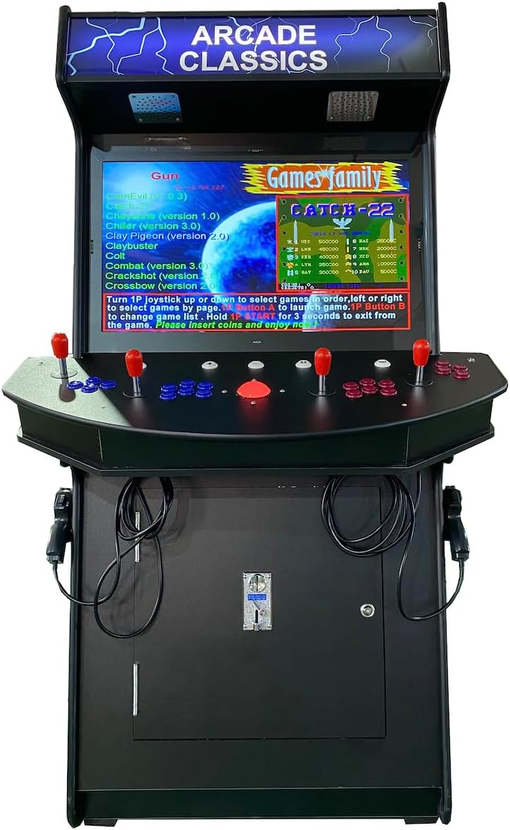 Top Us Video Arcades 4 Player Games 4600 Games 32 inch Screen Black Full Size Commercial Grade Upright Standup Arcade Machine with 2 Game Guns Included